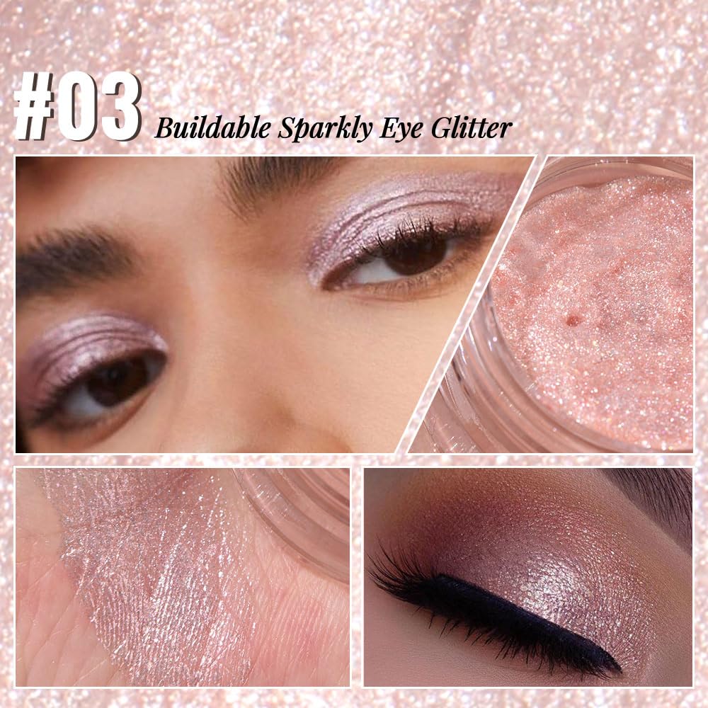 Monochrome Glitter Eyeshadow Palette,Single Champagne Pink Shimmer Eyeshadow,Long-Lasting Sheer Eye Makeup With A Sparkle Finish,Smooth Formula,Vegan & Cruelty-Free