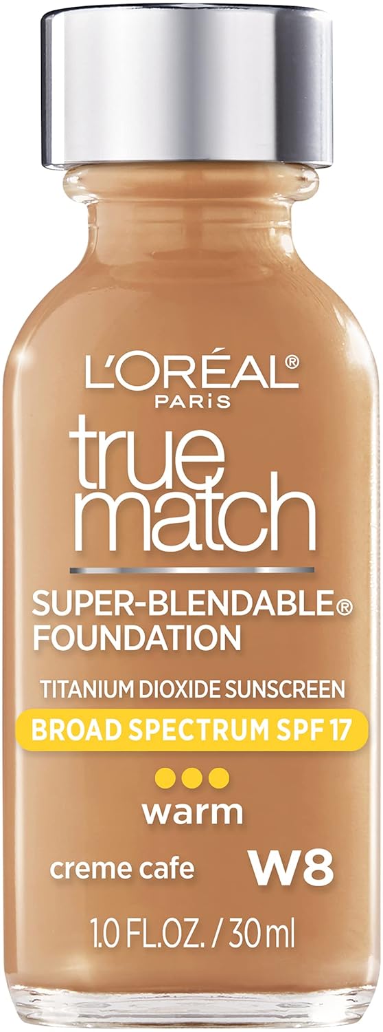 L'Oreal Paris Makeup True Match Super-Blendable Liquid Foundation, Crème Café W8, 1 Fl Oz,1 Count