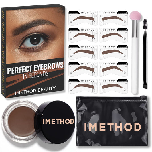 iMethod Eyebrow Stamp and Eyebrow Stencil Kit - Brow Stamp Kit, Eye Brow Stamping Kit, Brow Stencil and Stamp Kit, Brow Trio Eyebrow Kit, Perfect Bushy Eyebrows, Dark Brown