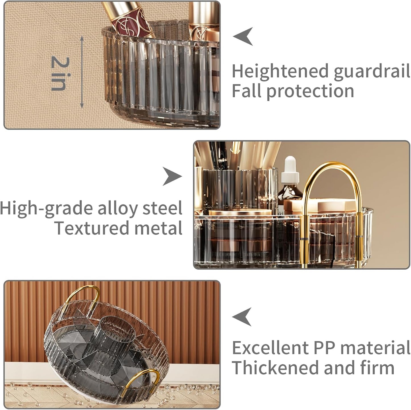 360° Rotating Makeup Organizer, Large-Capacity Skincare Make Up Storage 2 Tier Perfume Organizers Cosmetic Dresser Organizer with Makeup Brush Holder, Fits Bedroom, Bathroom, Vanity Shelf Countertop