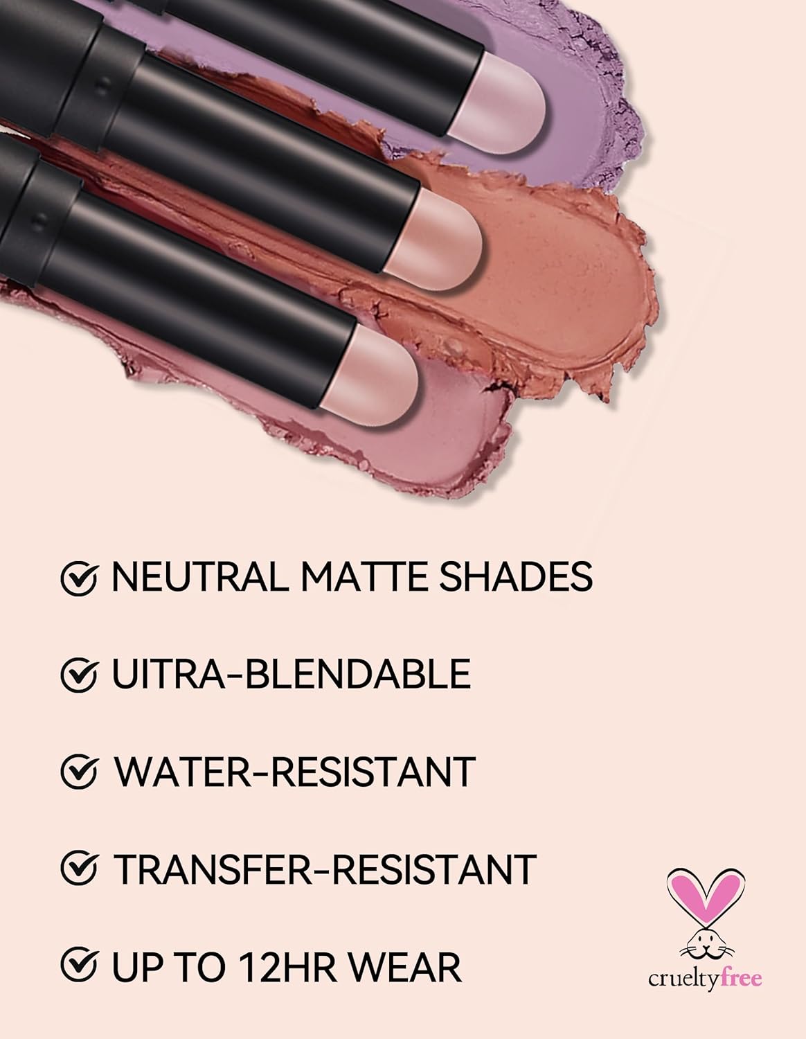 Erinde Waterproof Cream Eyeshadow Stick, Matte Nude Eye Shadow Sticks, Longwear Blendable High Pigmented, Neutral Eye Shadow Sticks Matte for Older Eyes, Smokey Eyeshadow Pencil Crayon, 11 Rose Nude