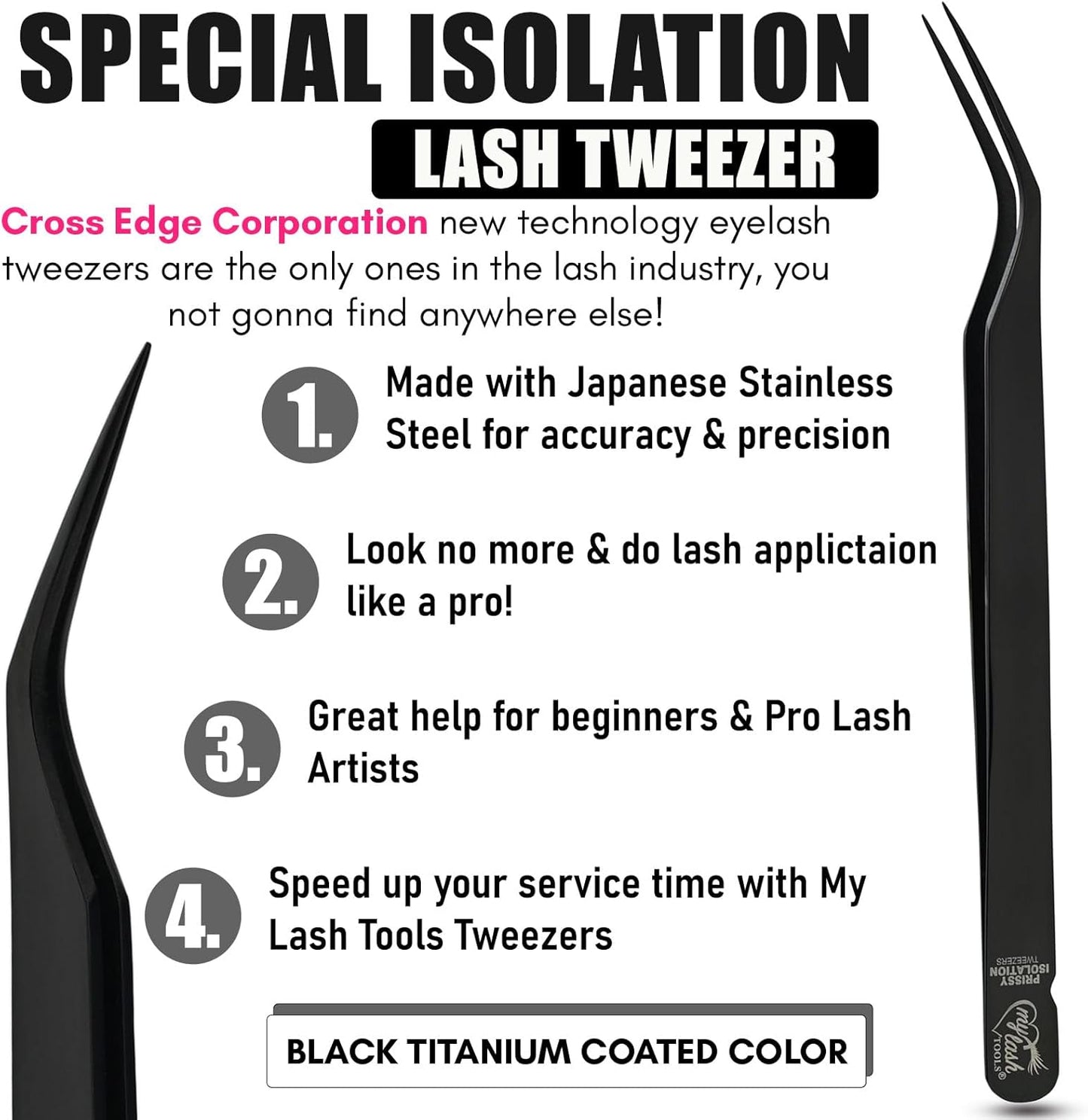 My Lash Tools New Isolation Lash Tweezers For Eyelash Extensions Best for Individual Isolation & Classic Lashes Japanese Stainless Steel Lightweight Precision Lashing Twisers (1pc, Black)