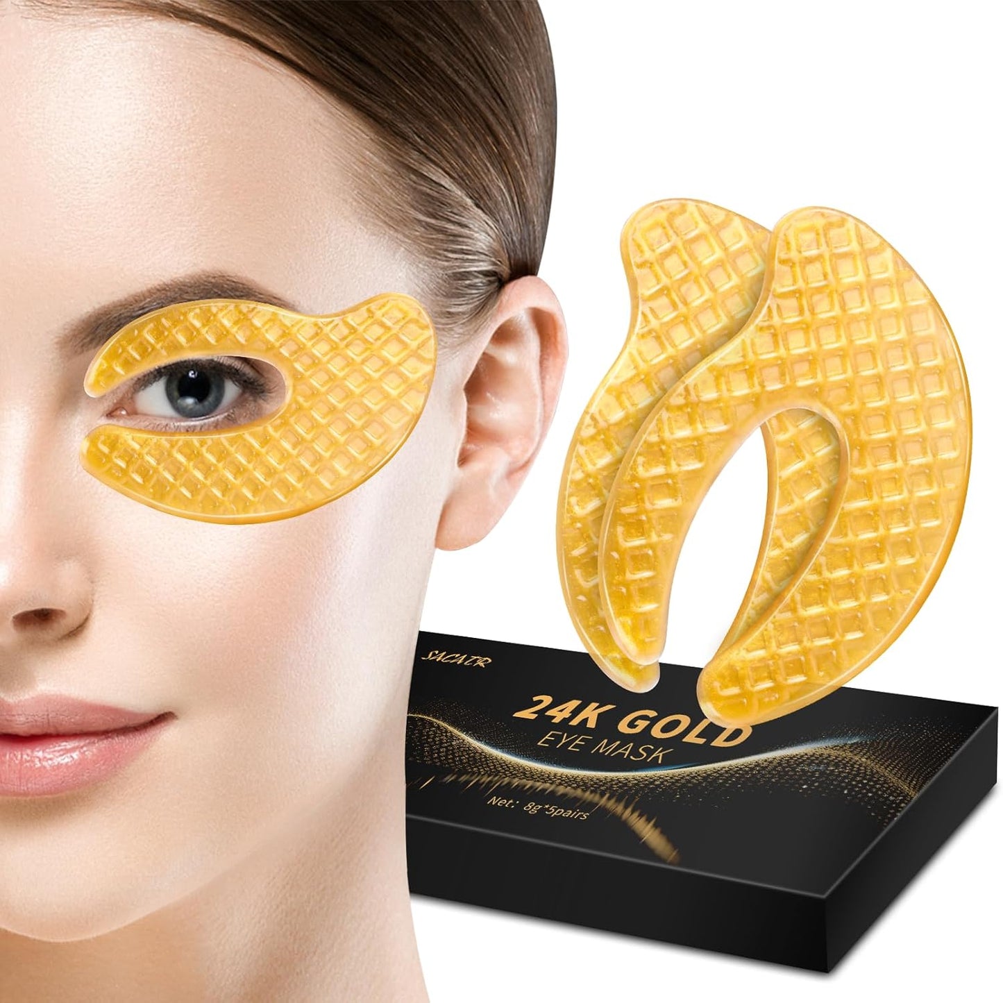 SACATR Under Eye Patchs, Under Eye Patches for Puffy Eyes and Dark Circles Wrinkle Eye Bags, Gold Eye Patches for Puffy Eyes with Abundant Collagen-5 Pairs(24k Gold)