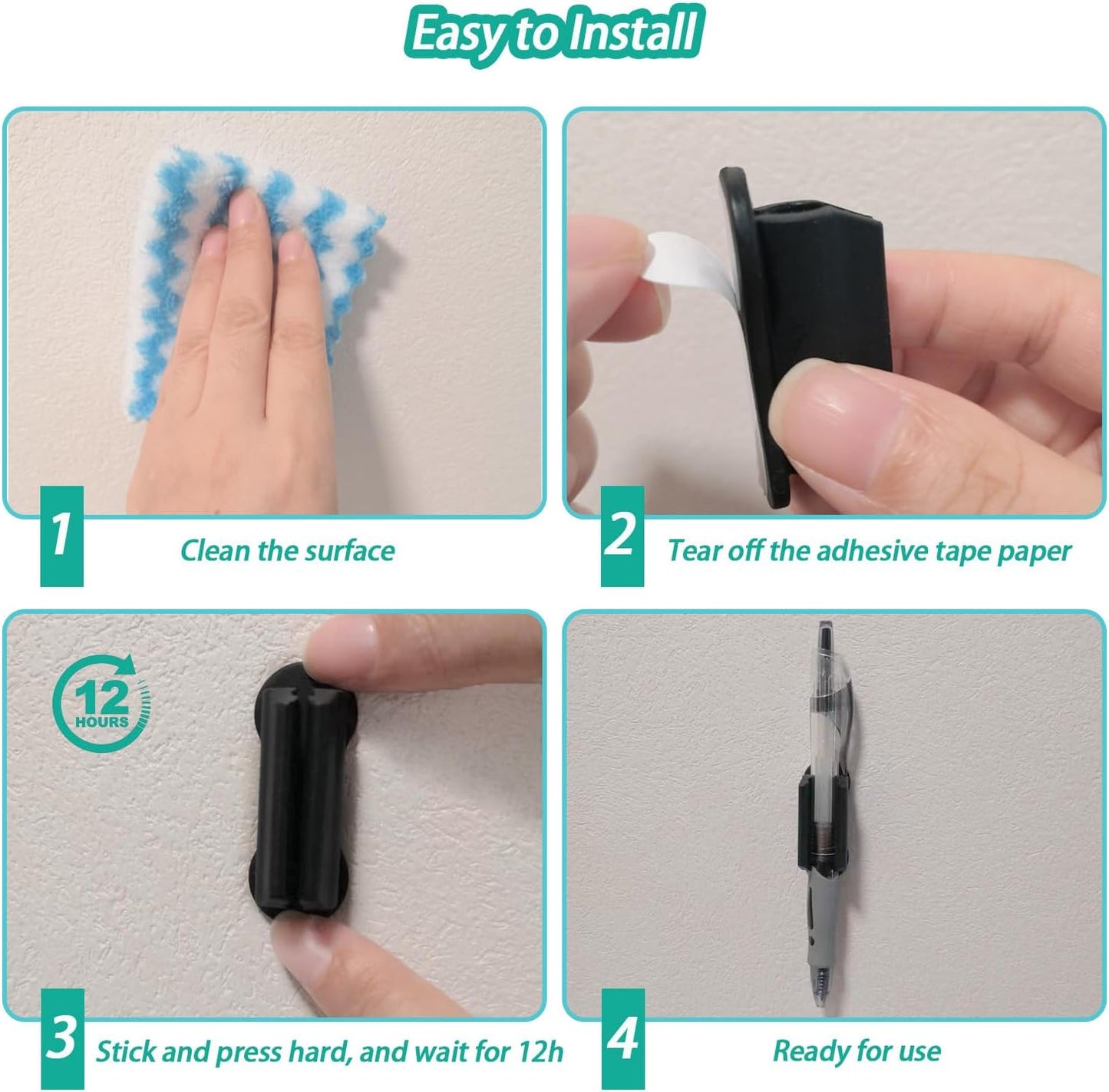 Adhesive Pen Holder for Wall Pencil Holder for Desk Organizer, 6Pack Silicone Pen Holders for Clipboard, Marker Holder Sticky Pen Holder for Desk, Office Teacher Supplies Stylus Holder (6 black)