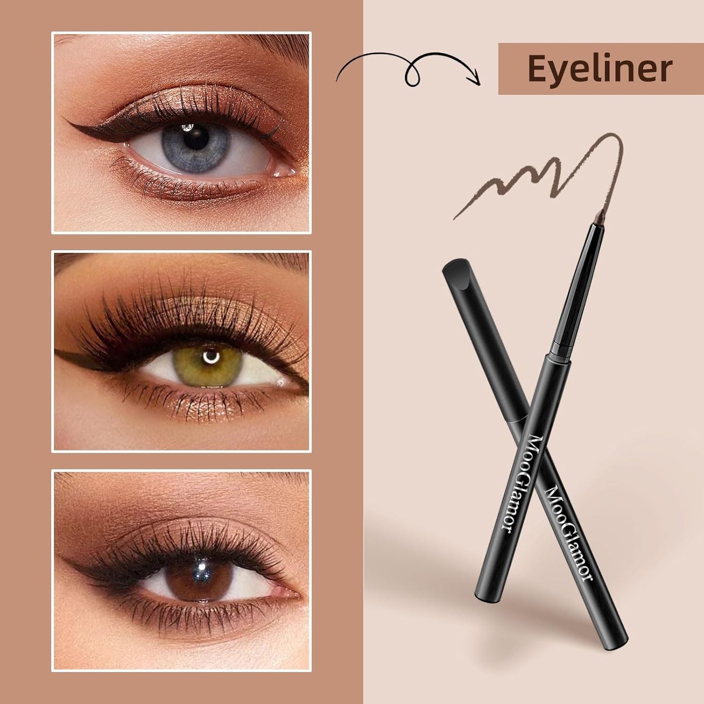12 Pcs Brown Eyeliner Pencil Gel Eyeliner Pen with Retractable and Waterproof Eye Liner for Bold and Defined Eye Liner (Brown)