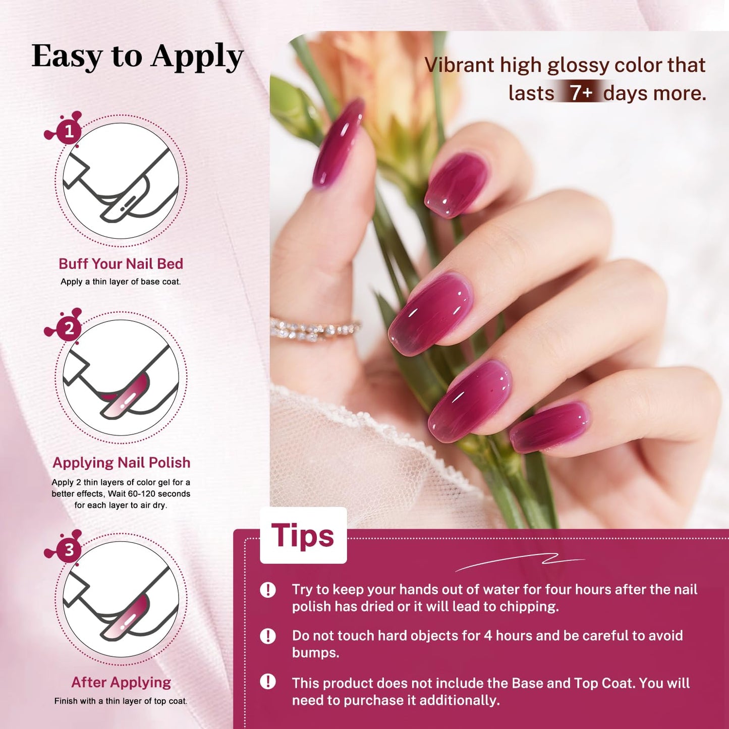 16.5ml Jelly Rose Red Nail Polish Large Volume Quick Dry Nail Polish, Long Lasting Shine, Fingernail Toenail Nail Art DIY Home Travel Nail Art Gift