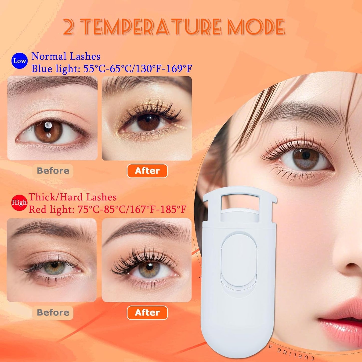 Heated Eyelash Curler - Wide Open Dual-Arc Design Heated Lash Curler - Electric Eyelash Curler - Type-C Rechargeable Mini Lash Curler Natural Curling 24H Long Lasting for Women - White