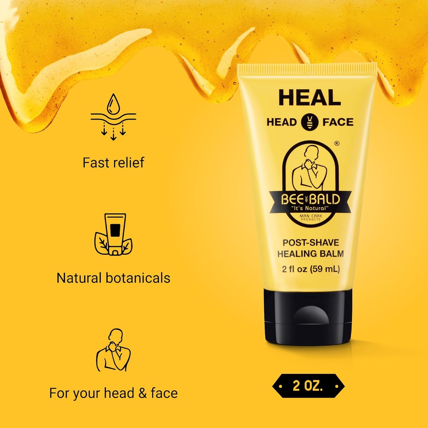 Bee Bald HEAL Aftershave for Men Healing Balm, Immediately Calms & Soothes Damaged Skin, Treats Bumps, Redness, Razor Burn & Other Shaving Post Shave Irritations, 2 Fl Oz (Pack of 4)