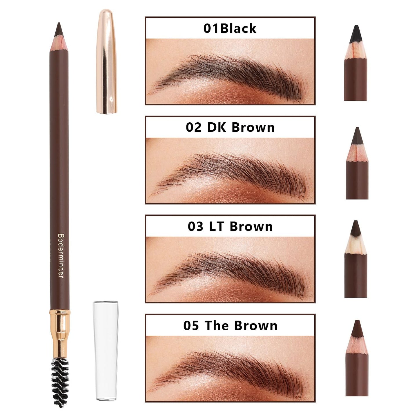 Bodermincer Eyebrow Pencil Longlasting Waterproof Durable Automaric Liner Eyebrow 5 Colors to Choose (5pcs, 5# Brown)