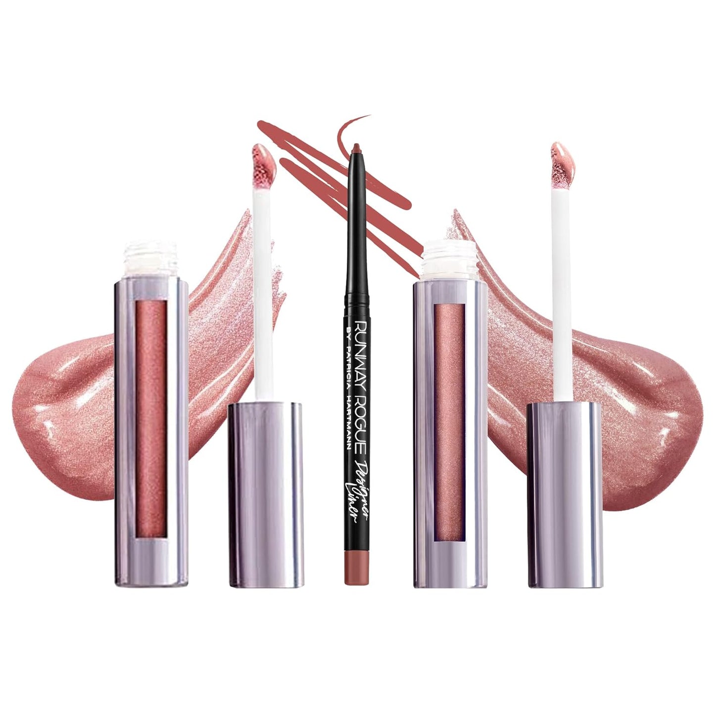 Runway Rogue LuxGloss Kit with 2 Moisturizing Shimmer Lip Gloss Tubes (‘Strike a Pose’ and ‘Fashion Week’) and 1 Matte Lip Liner Pencil (‘Work It Babe’)