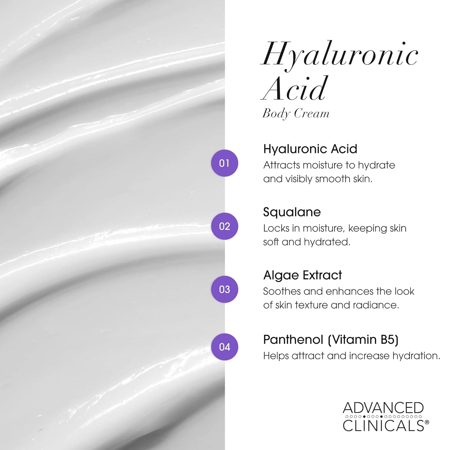 Advanced Clinicals Hyaluronic Acid Moisturizer Body Cream W/Vitamin E | Hydrating Cream & Body Lotion For Women & Men To Help Improve Look of Wrinkles, Dry Skin, Crepey Looking Skin, 16 Ounce