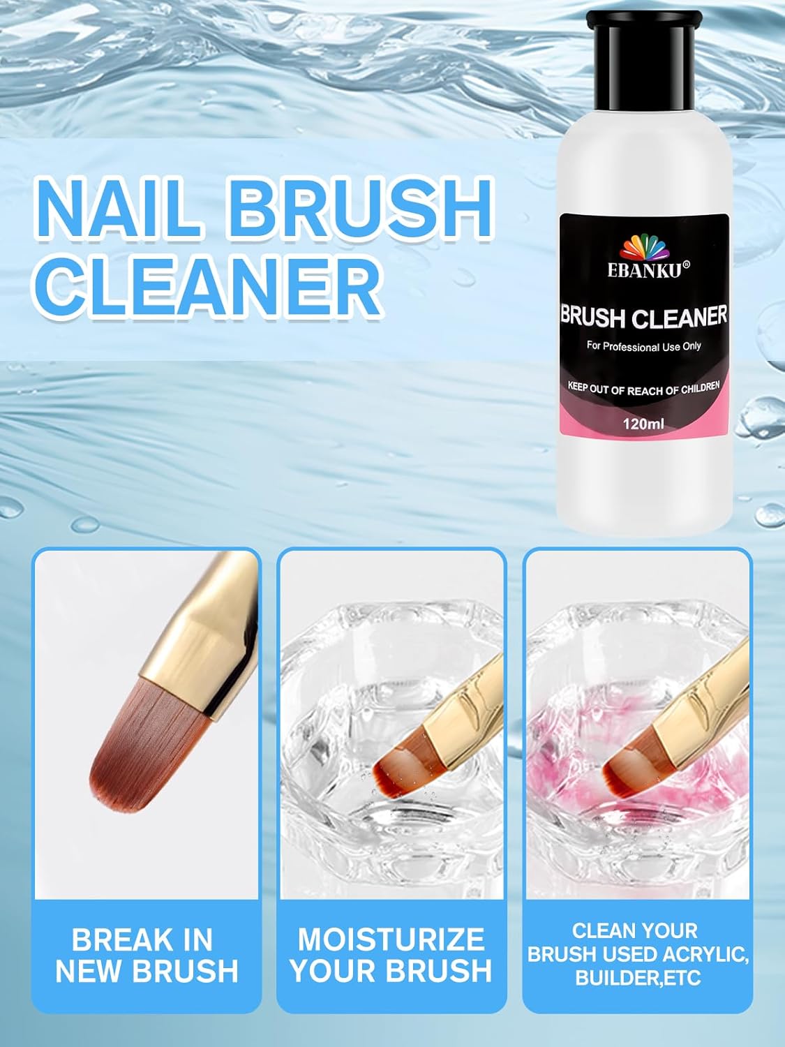 EBANKU 4OZ Nail Brush Cleaner, Nail Art Brushes Conditioner Quickly Clean Gel Nail Brush Clean Solution With Glass Cup and 100 Pcs Cleaning Pad for Nail Extension Gel