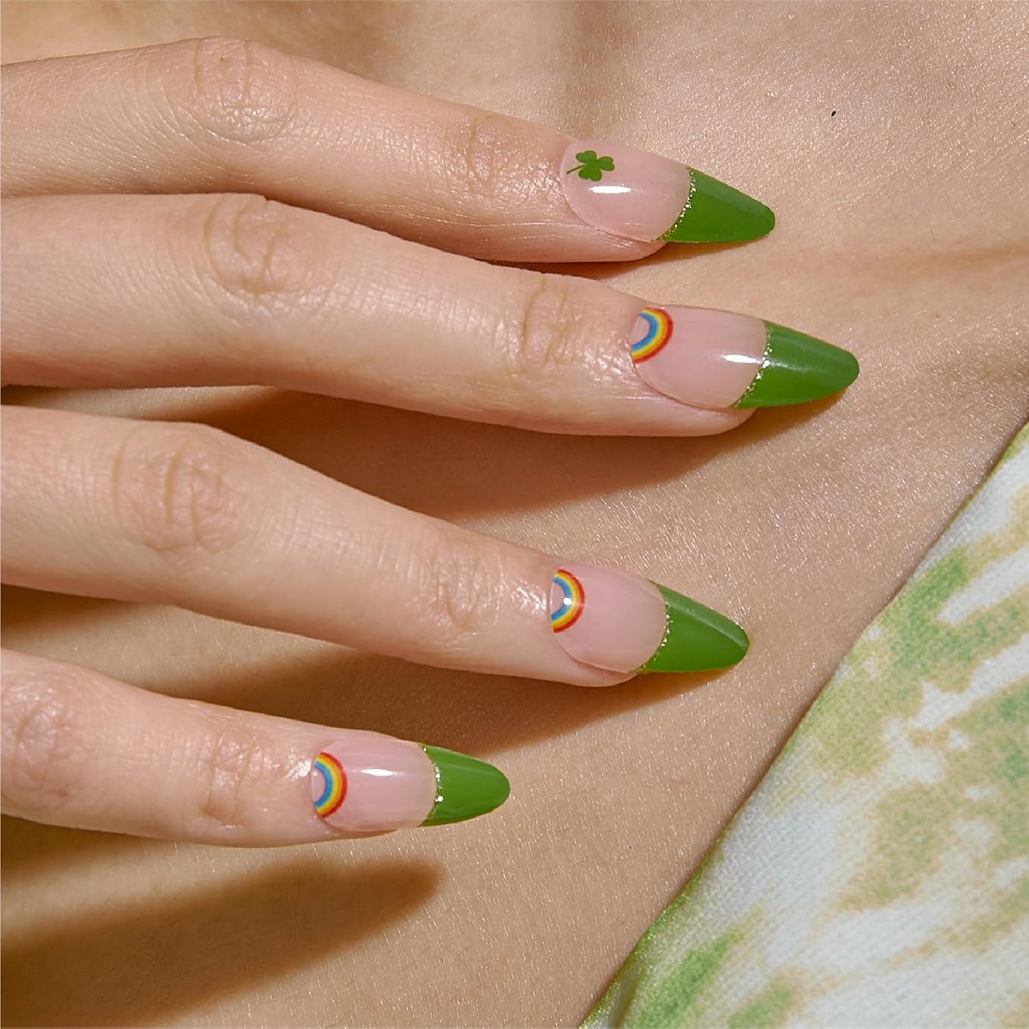 Semi Cured Gel Nail Strips, 20 PCS Gel Nail Stickers Work with UV Light, Salon Quality & Easy to Use - Lucky Clover