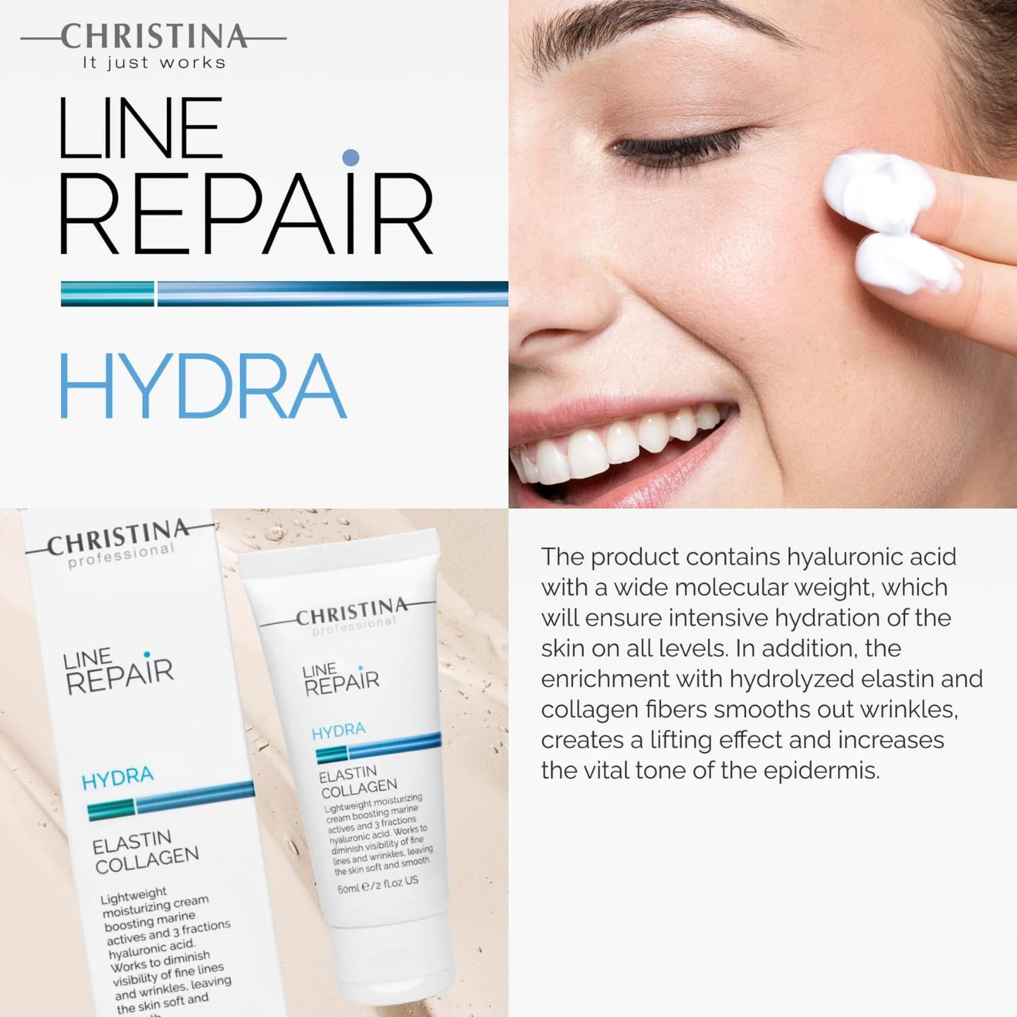 Christina Line Repair Elastin Collagen Cream for Face with Hyaluronic Acid | Face Repair Cream Nourishes and Replenishes the Skin 60ml / 2 fl.oz