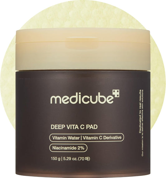 Medicube Deep Vita C Facial Pads, Vitamin C Toner Pads for Uneven Skin Tone, 500,000PPM of vitamin water & 3 types of vitamin, Hydrating & Resurfacing (70 sheets)