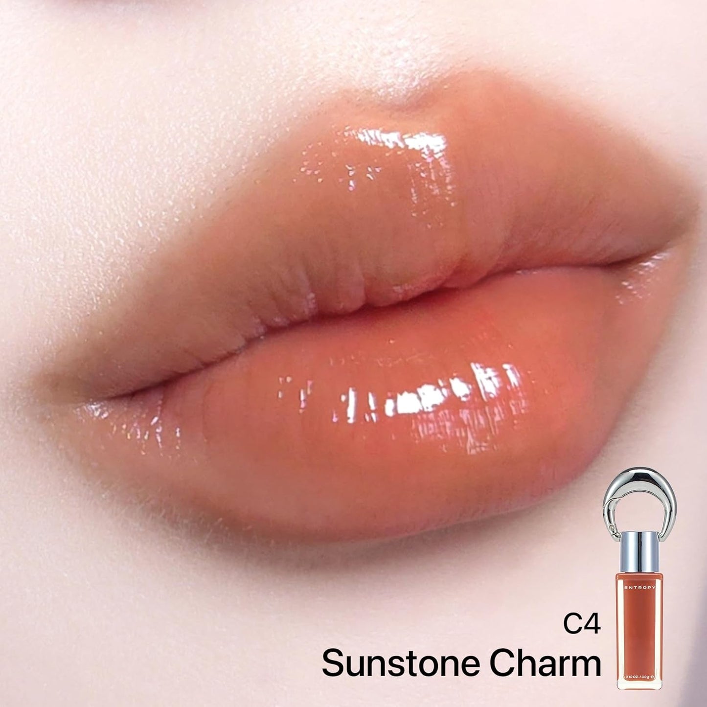 ENTROPY Makeup 2-in-1 Charm Shiny Glowy Lip & Cheek Gloss Tint Keychain, High Pigment Glossy Lip Color & Plumping Gloss, C4 Sun Stone Charm