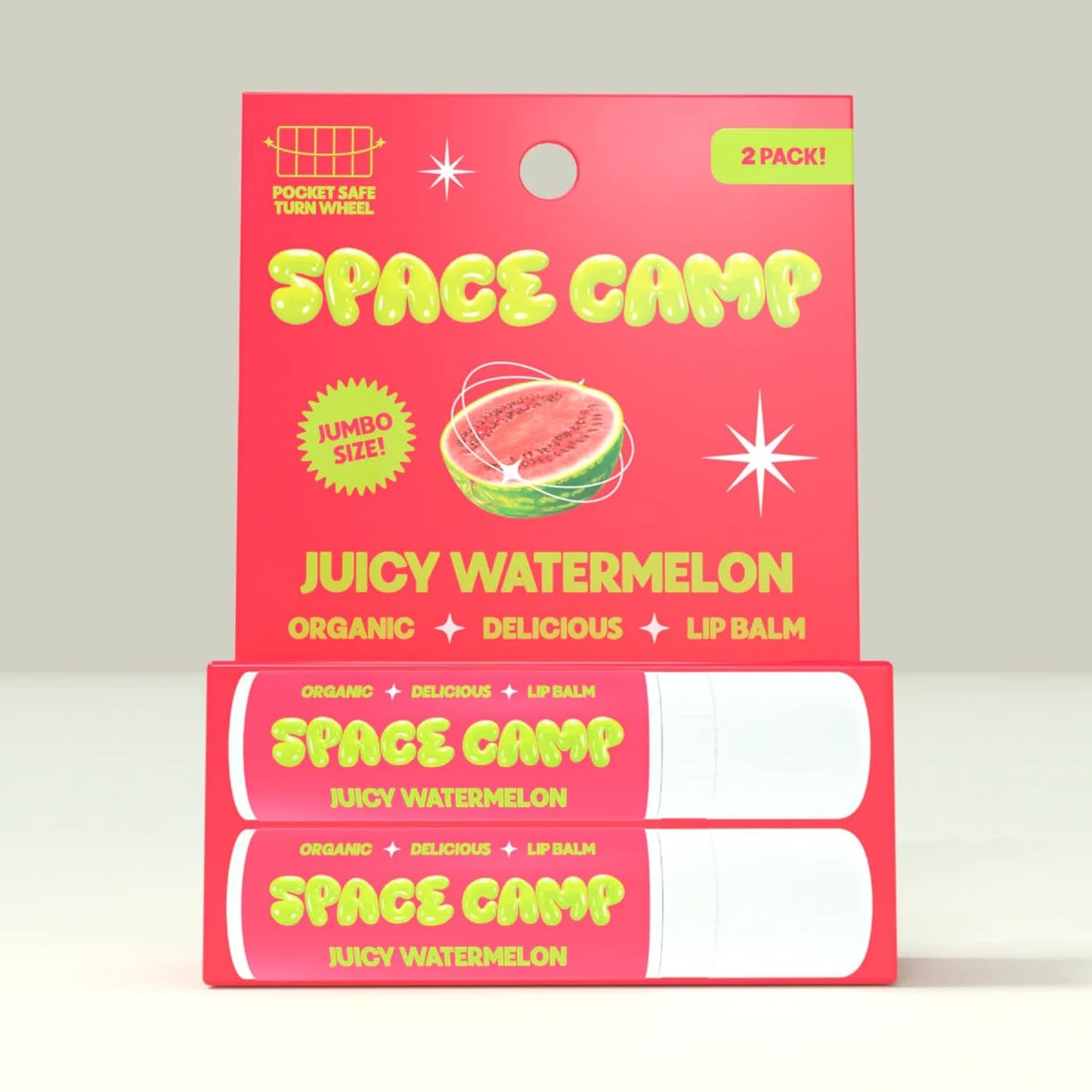 Space Camp Wellness Jumbo Lip Balm - Juicy Watermelon Organic Flavored Balm (2 Pack)