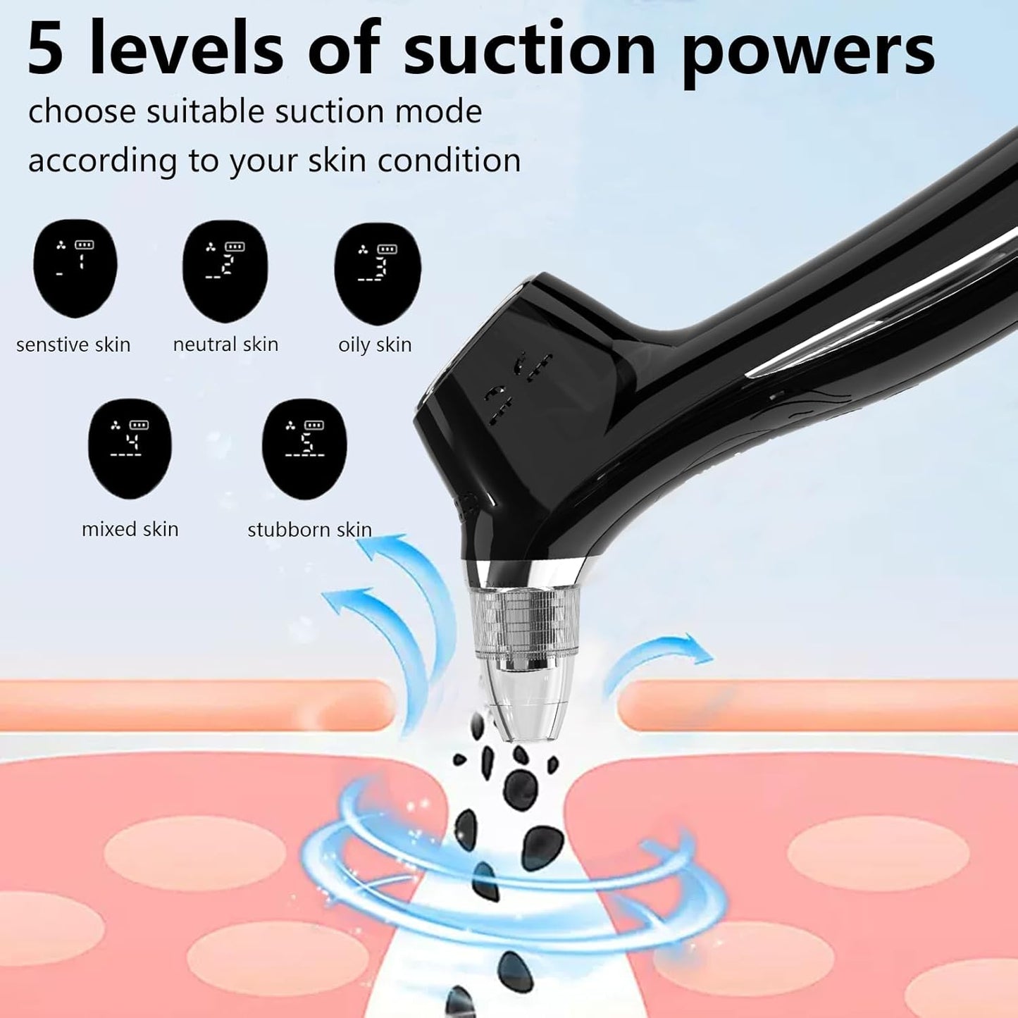 Blackhead Remover Vacuum Face Suction Pore Cleaner with Hot&Cold Compress Positive&Negative Ion Massage Nose Whitehead Remover Pimple Sucker with 5 Probes Pore Extractor Tool… (Black)