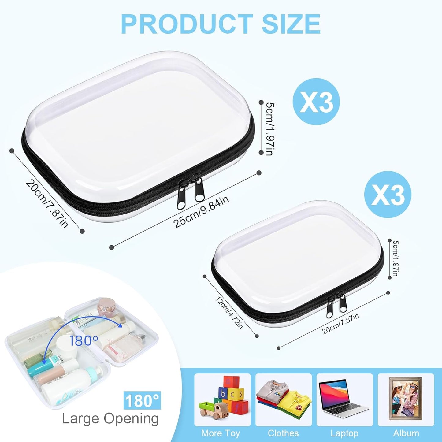 6 Pcs Clear Hard Zipper Case Hard-Sided Premium Storage Case Plastic Clear Hard Shell Zipper Pouch Portable Travel Organizer Box for Travel Building Blocks Puzzles Cosmetics Makeup Supplies (Black)