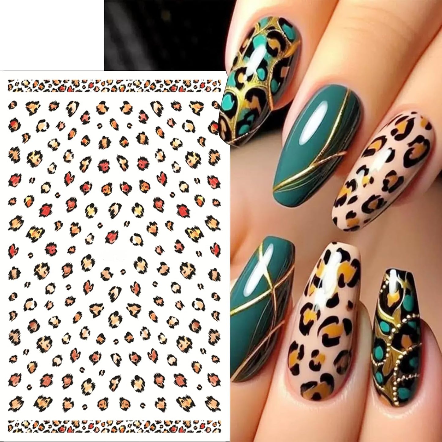 8Sheets Leopard Nail Stickers for Nail Art,3D Self-Adhesive Nail Decals Holographic Leopard Snake Tiger Nail Sticker Colorful Leopard Print Pattern Nail Design for Women Girls DIY Manicure Decoration