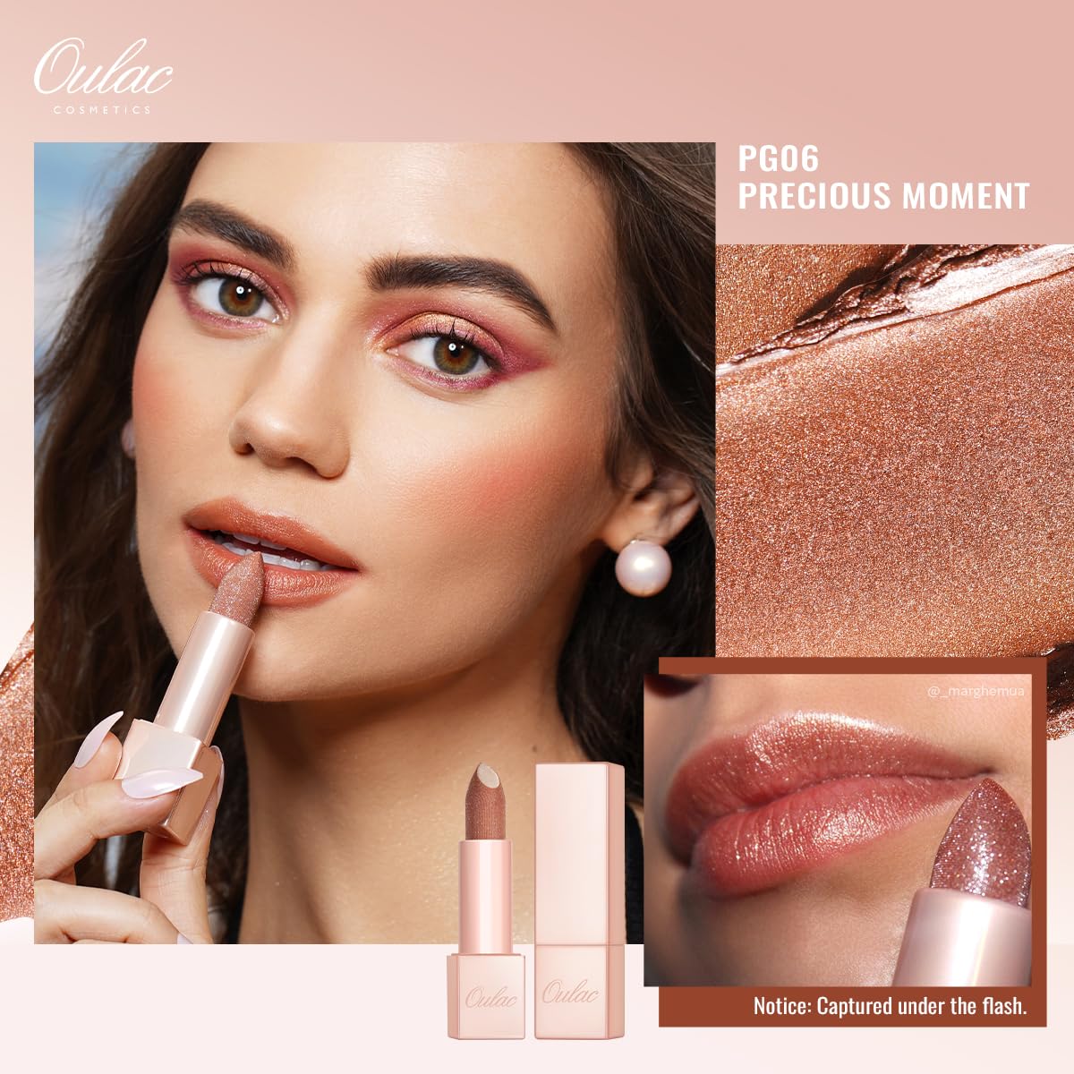 Oulac Nude Lipstick Set 2PCS - Included Metallic Nude Lipstick and Light Brown Liptsick, Vegan Lightweight Hydrating Formula, 10+PG06