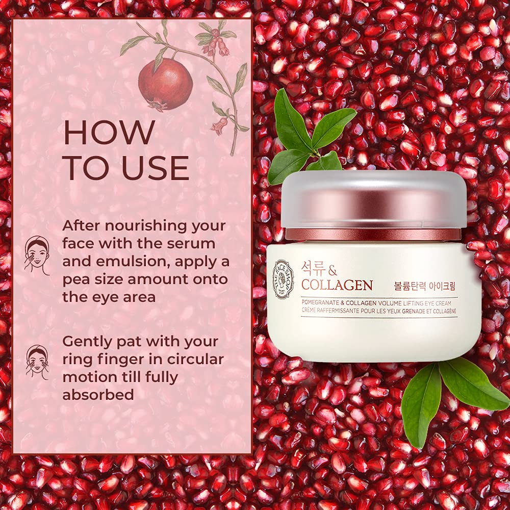 The Face Shop Pomegranate & Collagen Volume Lifting Eye Cream | Ultra-Light Eye Cream for Eye Skin Lifting, Firming & Brightening | Reduce Dark Circles | Deep Hydrating Under Eye Area, 1.69 Fl Oz