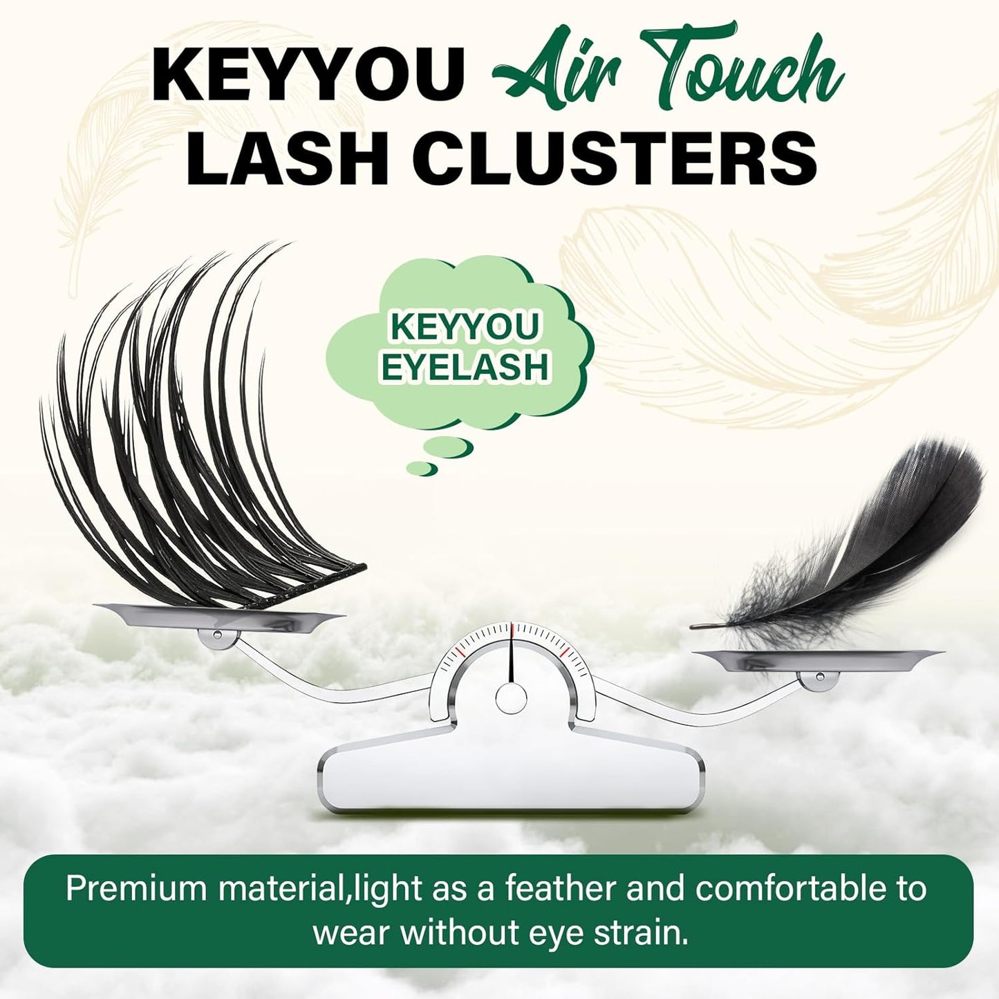 Lash Clusters 144pcs Individual Lashes D Curl 10mm Eyelash Clusters KEYYOU Air Touch Cluster Lashes Super Lightweight Soft Wispy Comfortable DIY at Home(Air03-D-10mm)