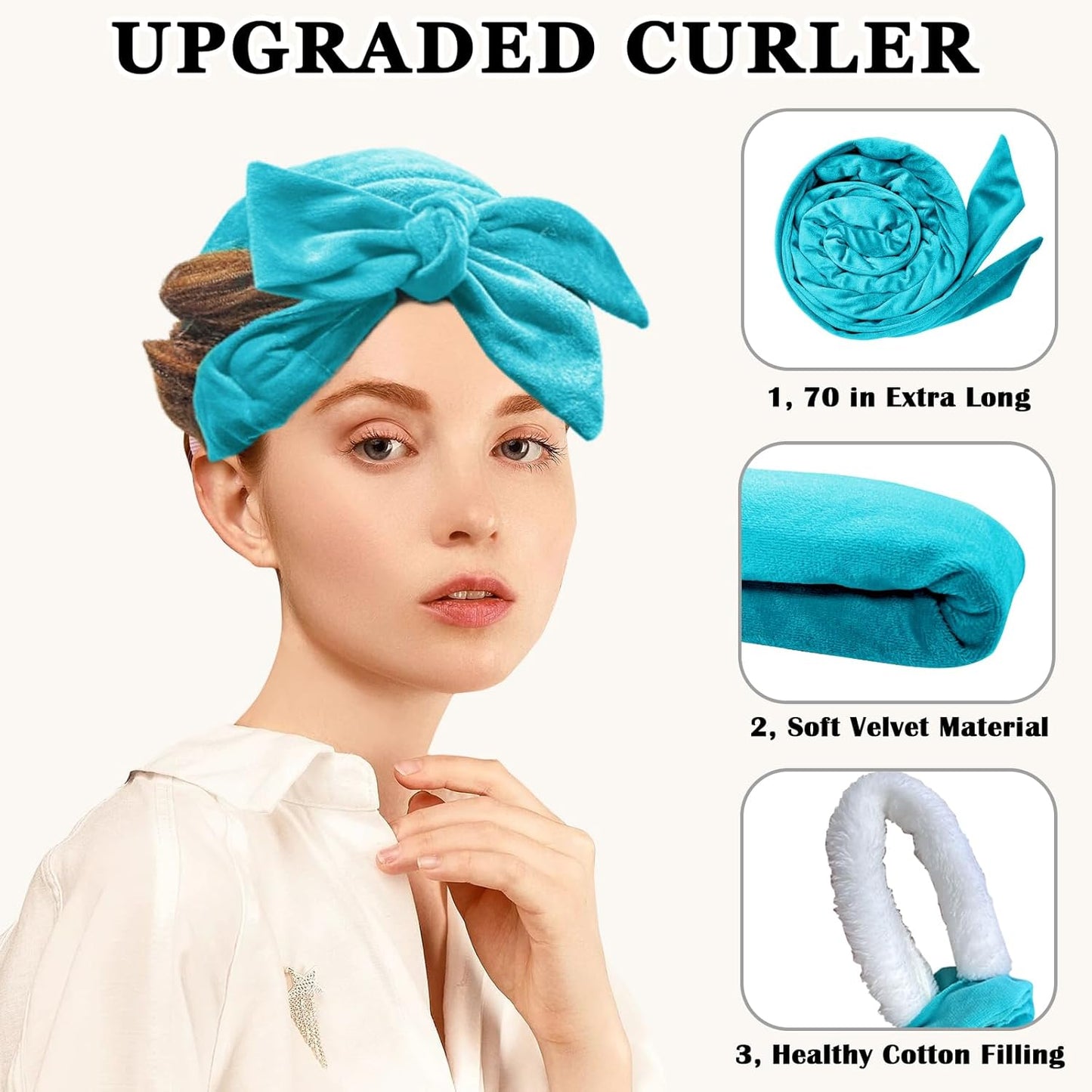 Heatless Curls Overnight Hair Curler, 70" Soft Hair Curlers to Sleep In No Heat Curls Overnight, 9 PCS No Heat Curlers Set for Women - Blue