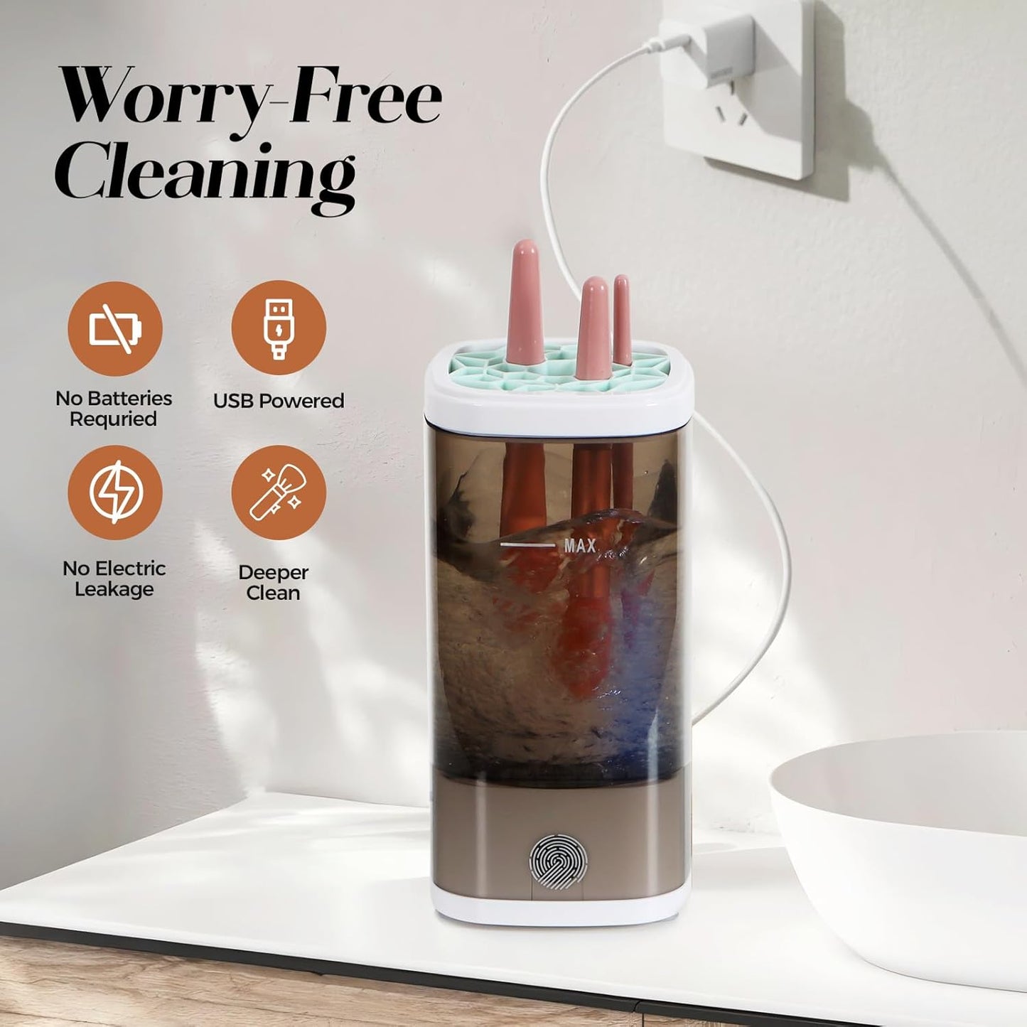 Electric Makeup Brush Cleaner and Dryer – Fast, Automatic Deep Cleaning Machine for All Brush Sizes, USB Rechargeable, Portable for Home & Travel