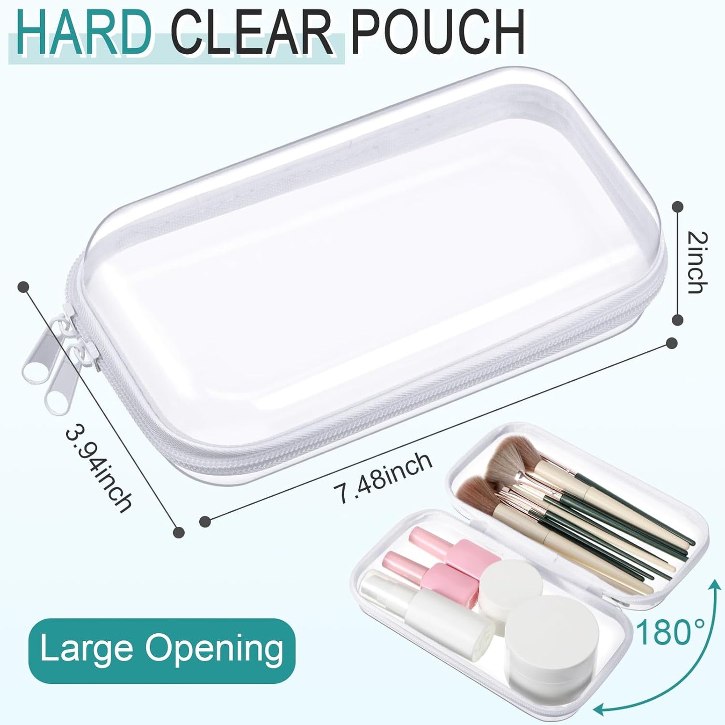 Sanwuta 6 Pcs Clear Hard Zipper Case Pencil Pouches Hard Plastic Zipper Pouches Makeup Bag Transparent Cases for Snacks Plastic Storage Organizer Box for Travel(White,7.48 x 3.94 x 2 Inch)