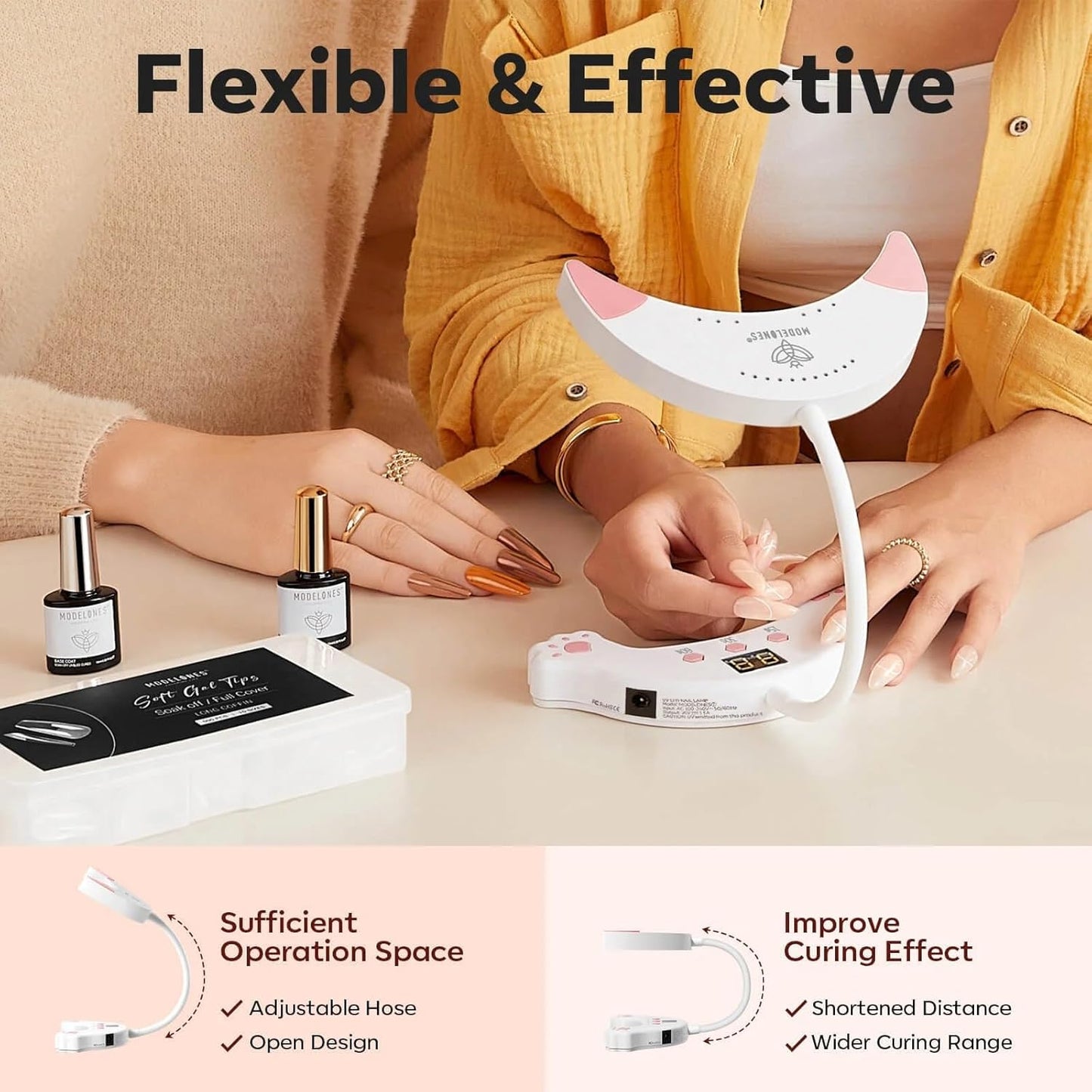 modelones UV LED Nail Lamp, Gooseneck UV Light for Gel Nails, 48 W Nail Light for Gel Polish with 3 Timers and LCD Display, LED Lamp for Fast Curing Gifts for Women Girls