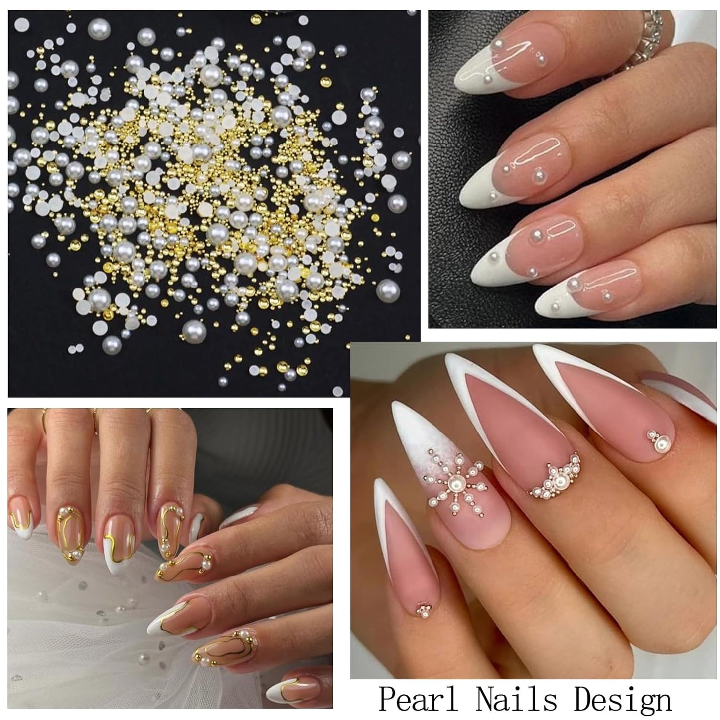 Flower Nail Art Charms with Rhinestones Glue Gel Cream Flatback Pearls Luxurious Nail Gems Supplies Accessories Gold Silver Nails Decoration Pearls for Women Nails Design
