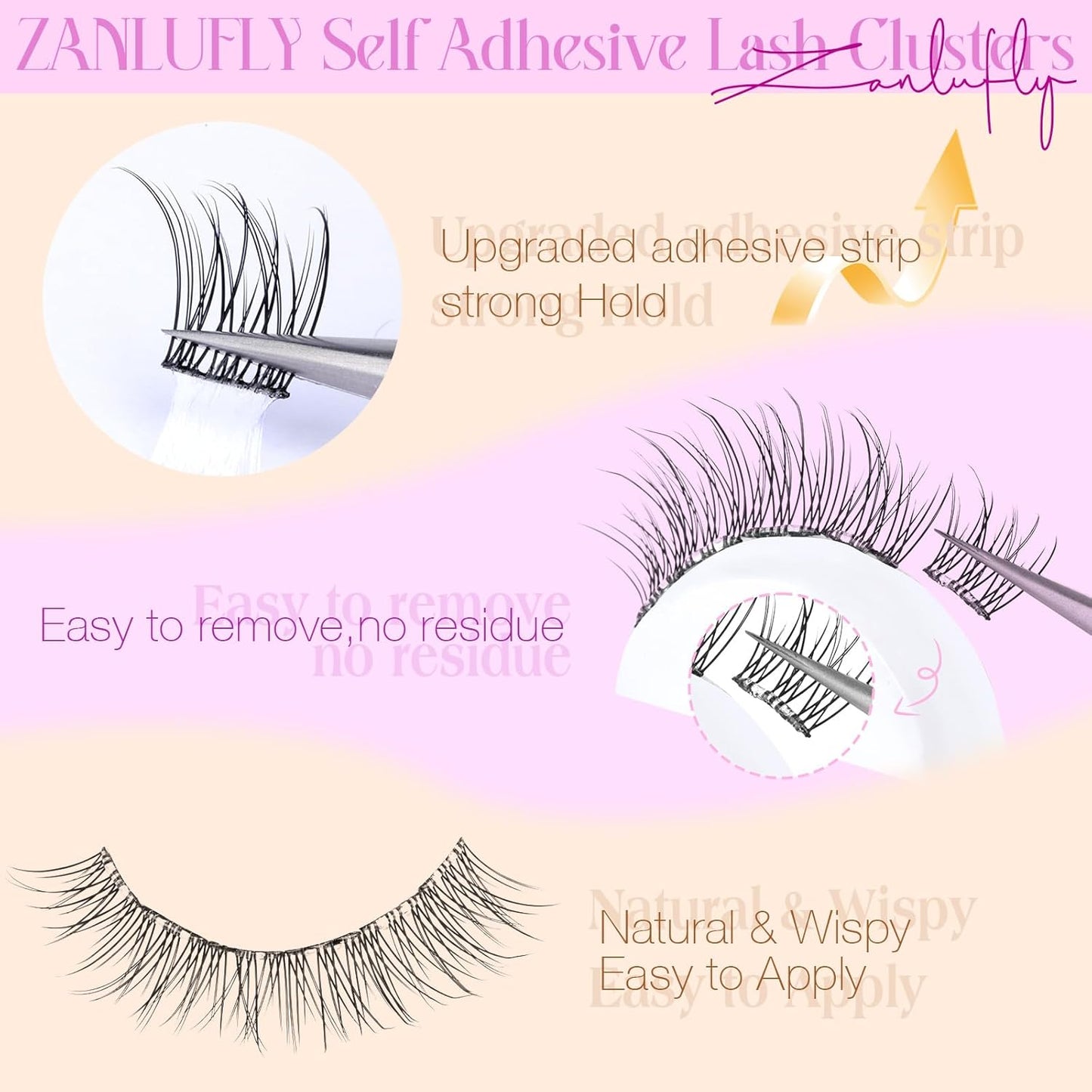 Self Adhesive Eyelashes Natural Self Adhesive Lash Clusters Wispy Press on Lashes 10-12MM Pre-glued Eyelash Clusters 120pcs C-curly No Glue Lashes DIY Individual Lashes by ZANLUFLY