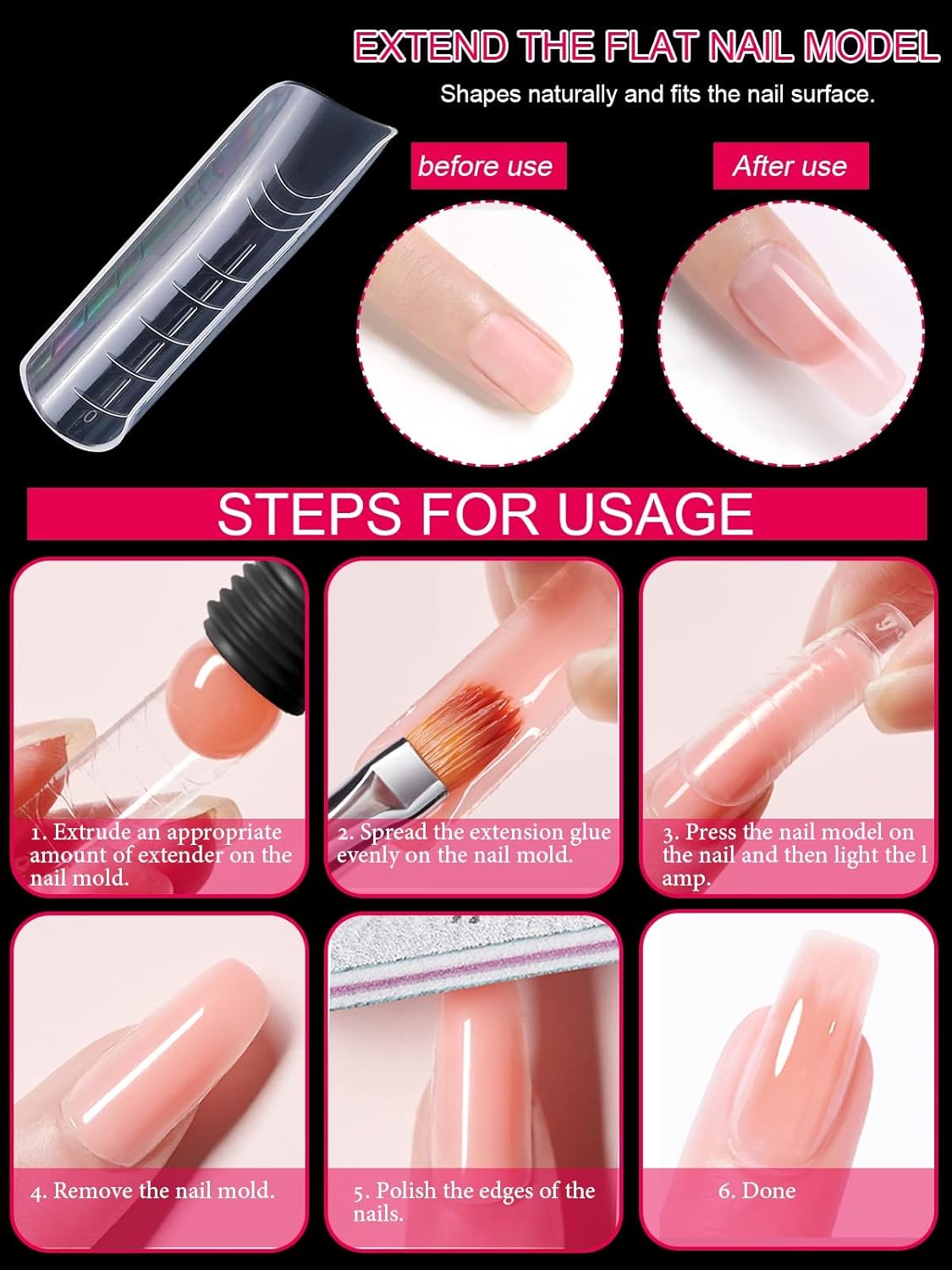 EBANKU 120Pcs Poly Extension Gel Dual Nail Forms Square Clear Nail Forms Full Cover Coffin Nail Molds 12 Sizes for Gel Manicure Nail Art Design Salon&DIY