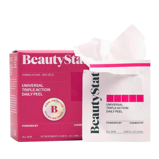 BeautyStat Triple Action One-Step Daily Exfoliating Peel Pad for Uneven Tone, Texture, Fine Lines, Enlarged Pores - Made in the USA - Gentle Exfoliator Pad with AHAs, BHAs, Glucosamine to Brighten