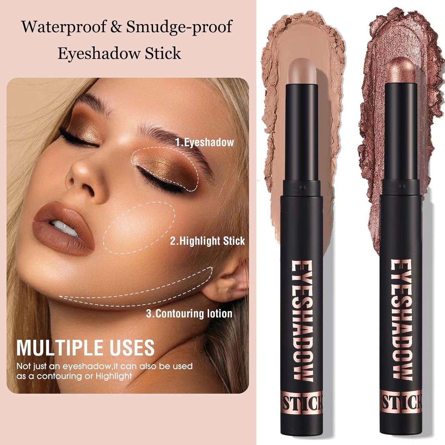 Eyeshadow Stick Cream Single Eyeshadow Pencil Makeup, High Pigmented Crease-proof Eye Shadow Brightener Stick, Hypoallergenic Waterproof Long Lasting eye Highlighter Stick(11# Rose Pink Matte)
