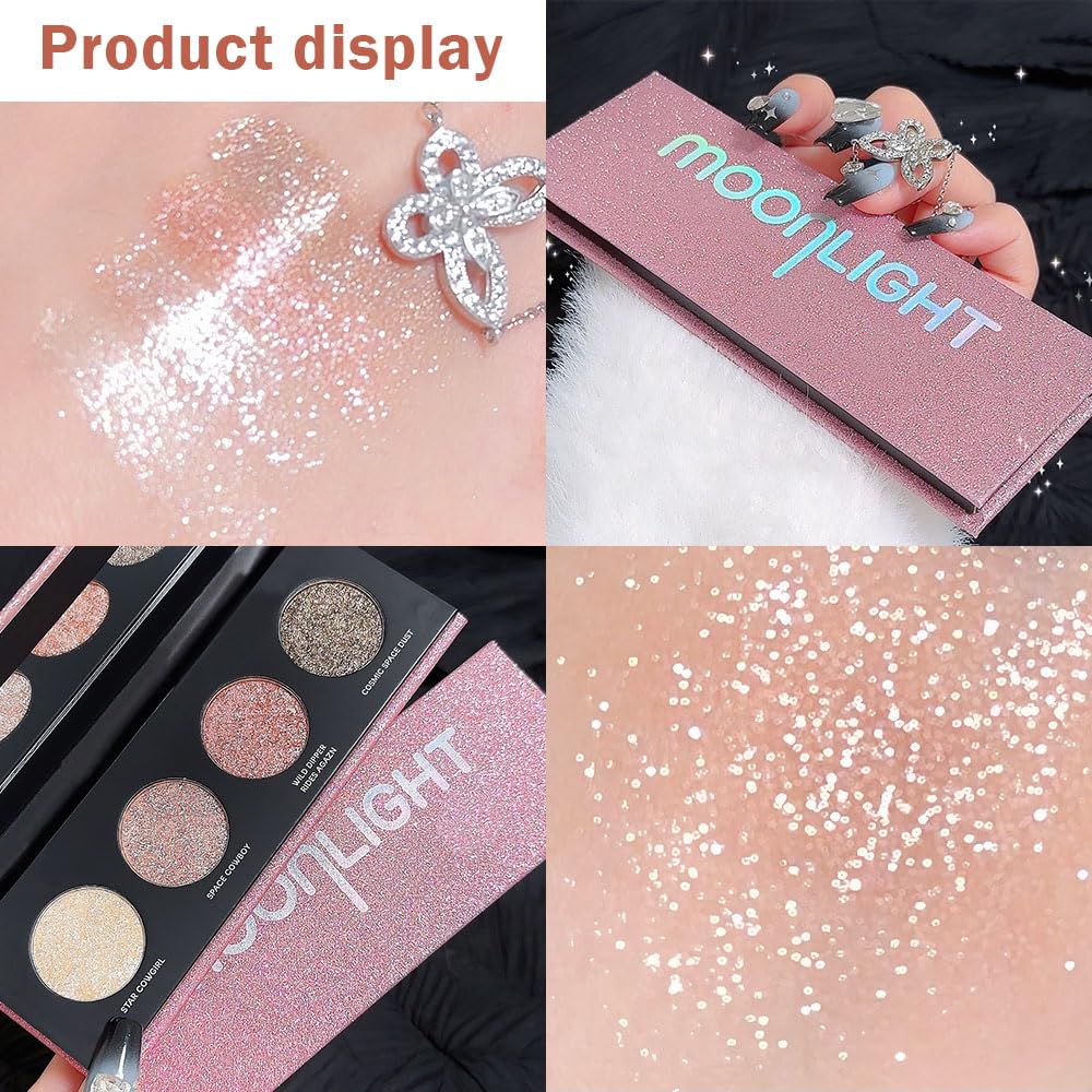 4 Colors Highlight Pink-Purple Eyeshadow Palette, SHANY Cosmetics Shimmer Palette, Cruelty-Free and Vegan Formula, Glitter Eyeshadow for Professional Makeup