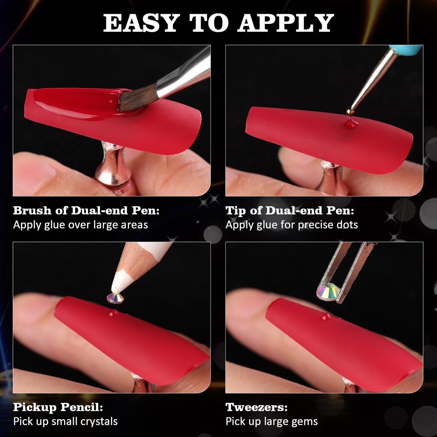 Rhinestones for Nails, Manicure Gem, Flat Back Glass Crystal AB & Transparent Clear + Mixed Color Iridescent Chameleon Gemstones, 2-5mm Round Gems for Nail Art Decor with Pickup & Dotting Tools