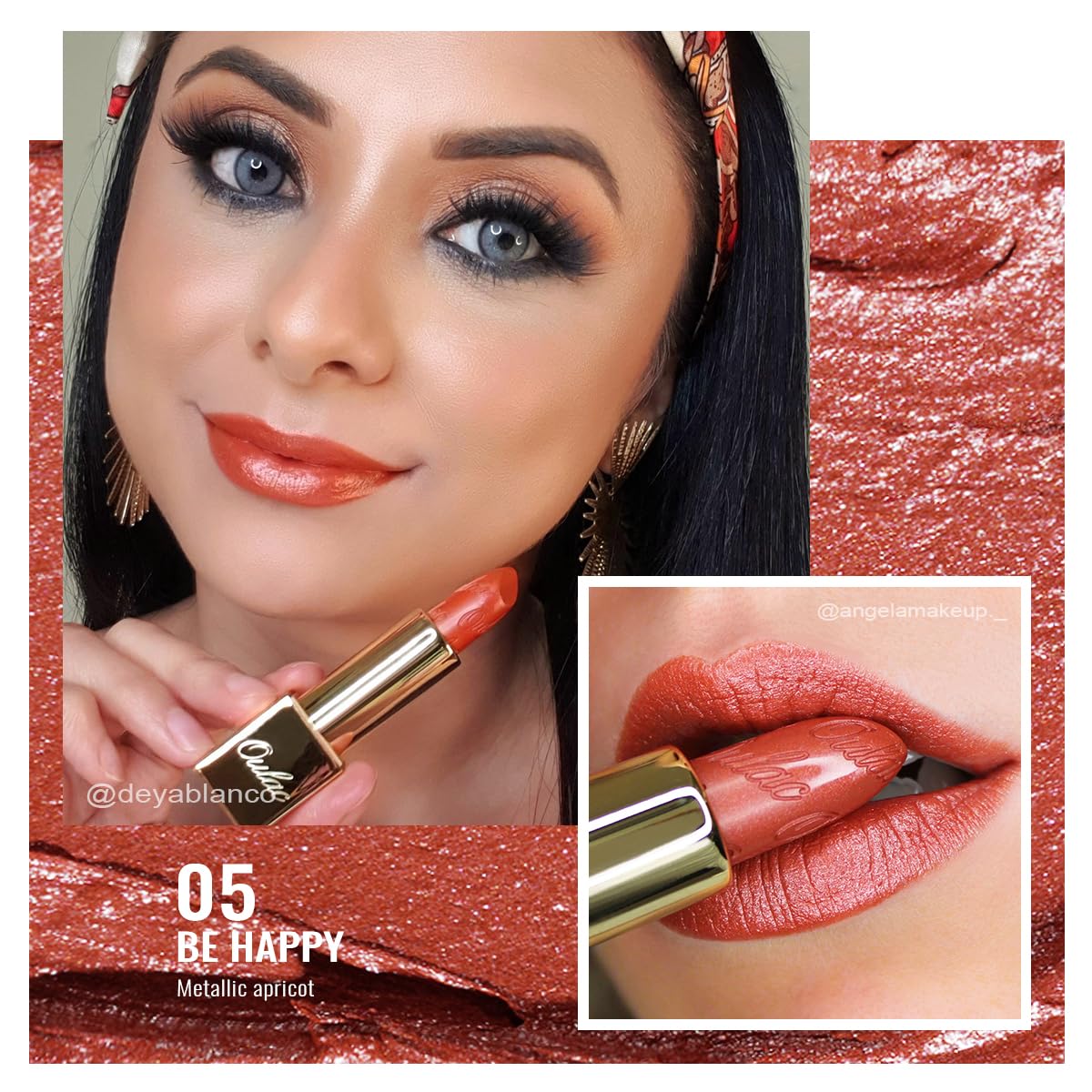 Oulac Coral Orange Lipstick for Women with Metallic 3D Shine Lightweight Hydrating Formula, High Impact Lip Color, Vegan Beauty, Full Coverage Lip Makeup, Christmas Gifts for Women, Be Happy(05)
