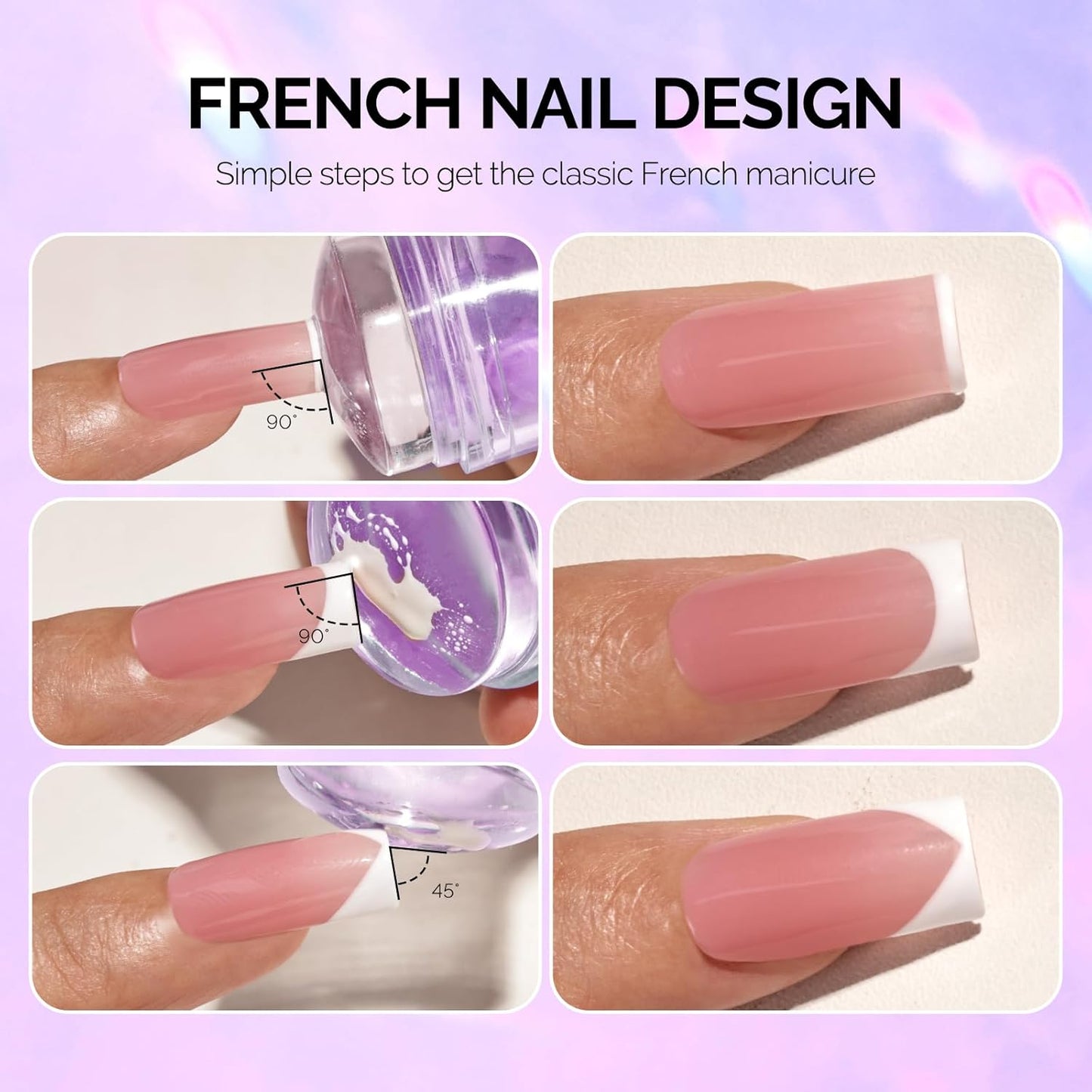 MelodySusie French Nail Stamper, Nail Stamper Kit, Silicone Nail Stamp, Long and Short Stampers with Scrapers, 4PCS Nail Stamper Tool for French Manicure DIY Home Nail Design Salon, Purple