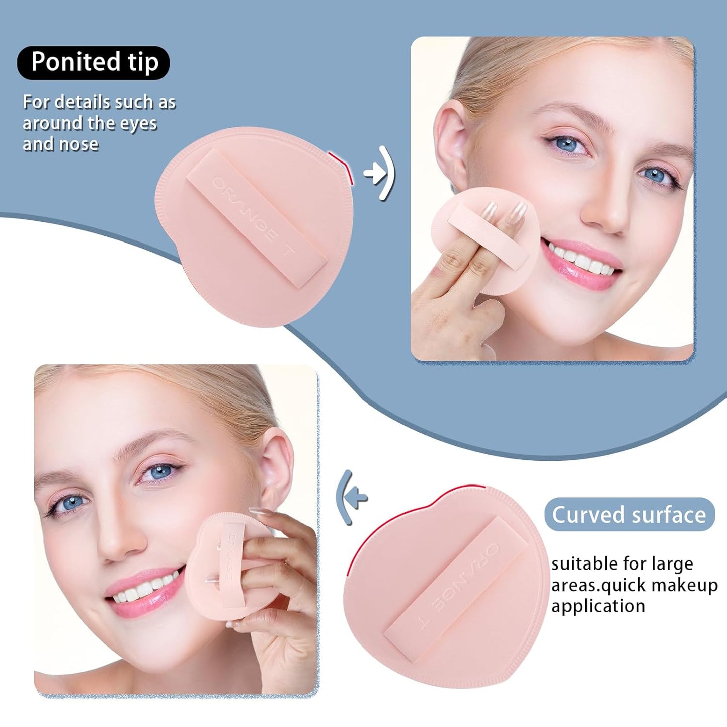 Lilystar 2Pcs Powder Puff Face Soft Makeup Sponge, Soft Triangle Powder Puffs Makeup Sponge Applicator Air Cushion Powder Puff for Liquid Foundation, Cream, Powder, Concealer (Pink)