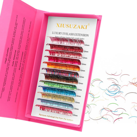 Glitter Spike Tinsel Eyelash Extensions 0.07 Colored Lashes Extension D Curl Lashes 15mm Lash Extensions Soft False Eyelashes Volume Lashes 12 Rows Professional Use(Glitter,0.07-D,15mm)