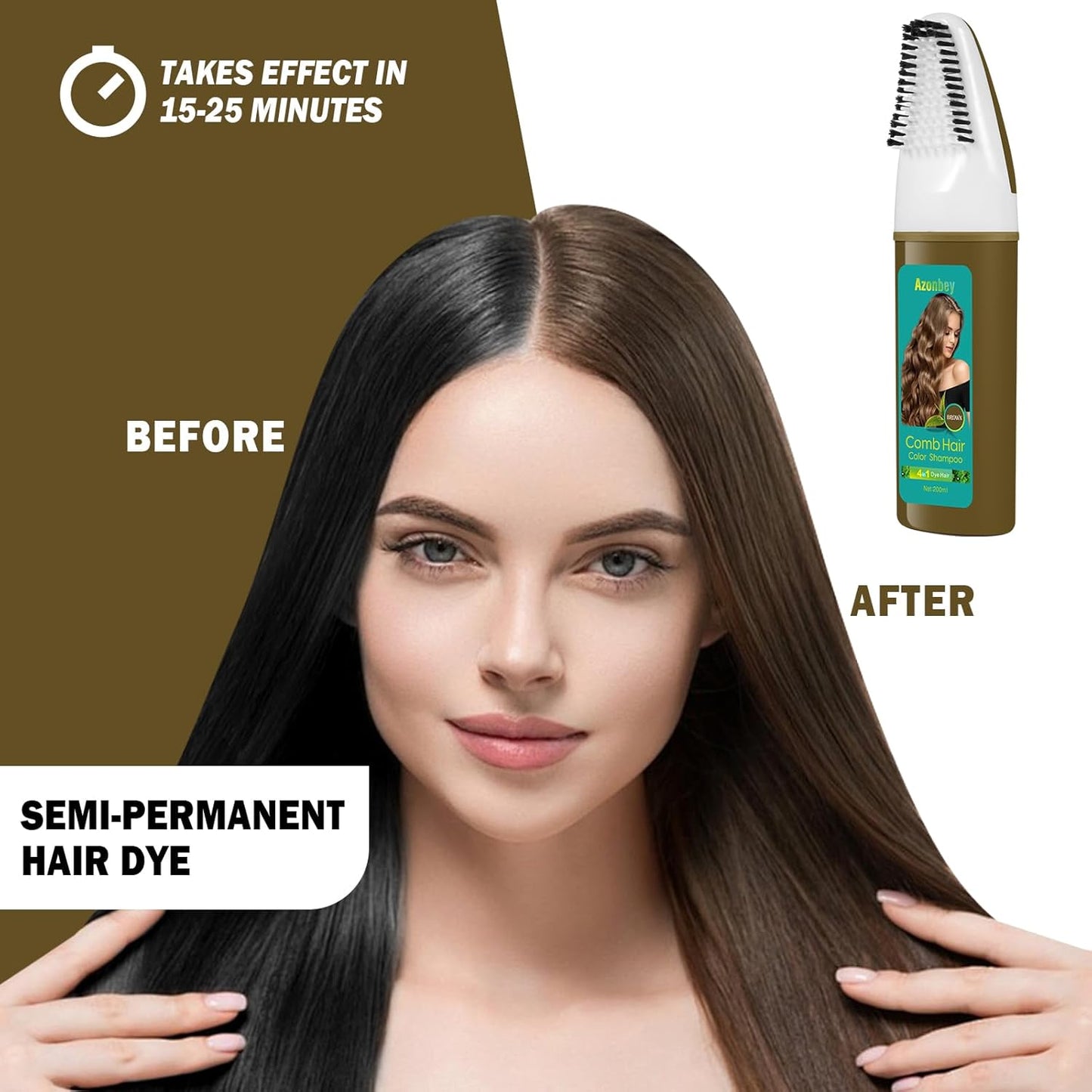 Brown Hair Dye,Hair Dye Shampoo for Women,Hair Color for Gray Hair Coverage Permanent,Comb Dyeing Champu Para CanasHair Dye 4 in 1 With Comb Herbal Natural Plant Hair Color Shampoo(Brown)