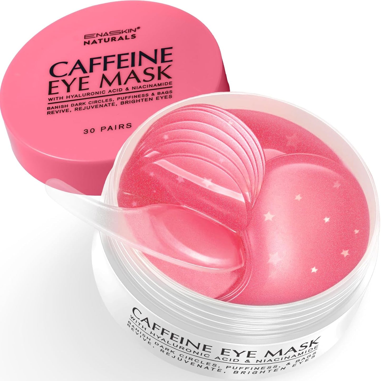 Enaskin Naturals Brightening Eye Masks: 30 Pairs Caffeine Under Eye Patches for Dark Circles and Puffiness w/Hyaluronic Acid - Skin Treatment Pads For Face Reduce Wrinkles & Bags (Rose)