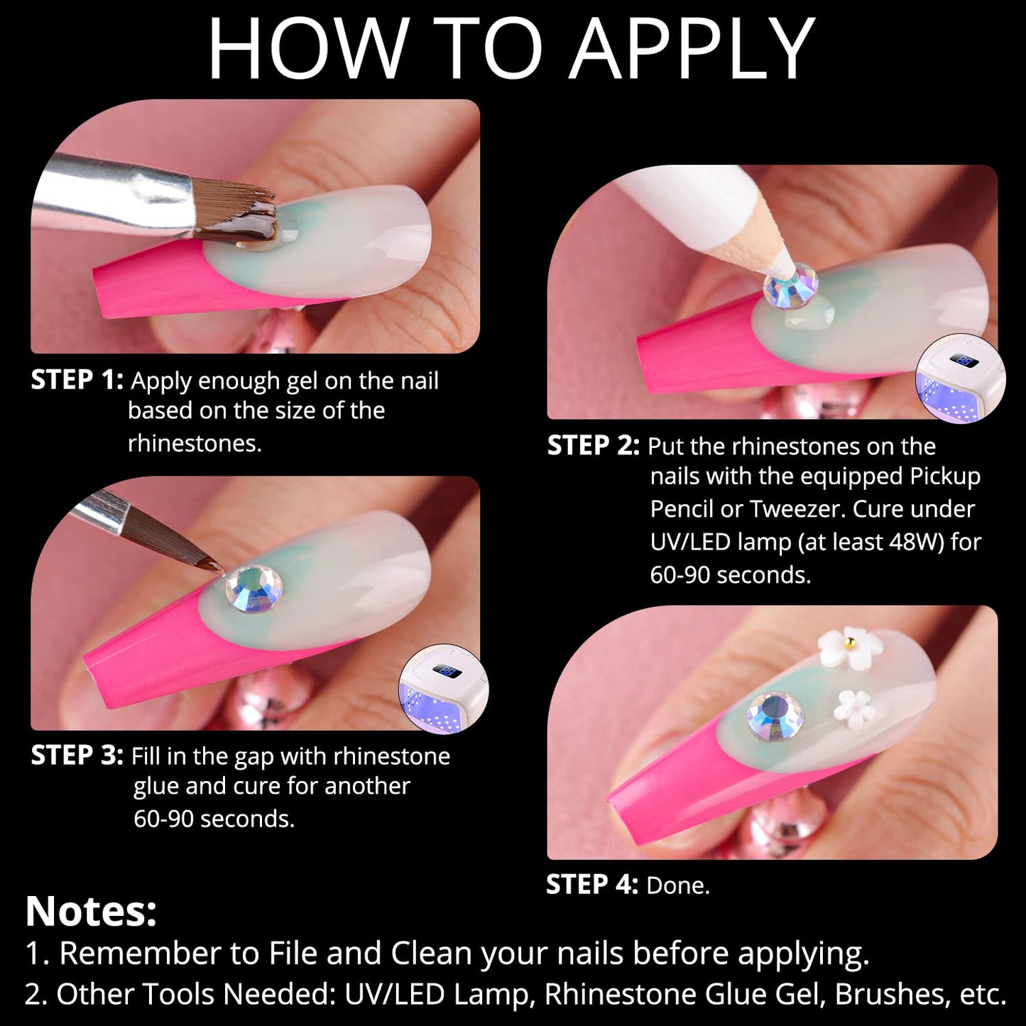 Mixed 3D Nail Art Gem Decoration Accessories Kit #9, Butterfly Starry AB Rhinestone Charm Jewelry for Deco, Pearl Flower Caviar Bead Stone Crystal with Pickup Pencil and Tweezer