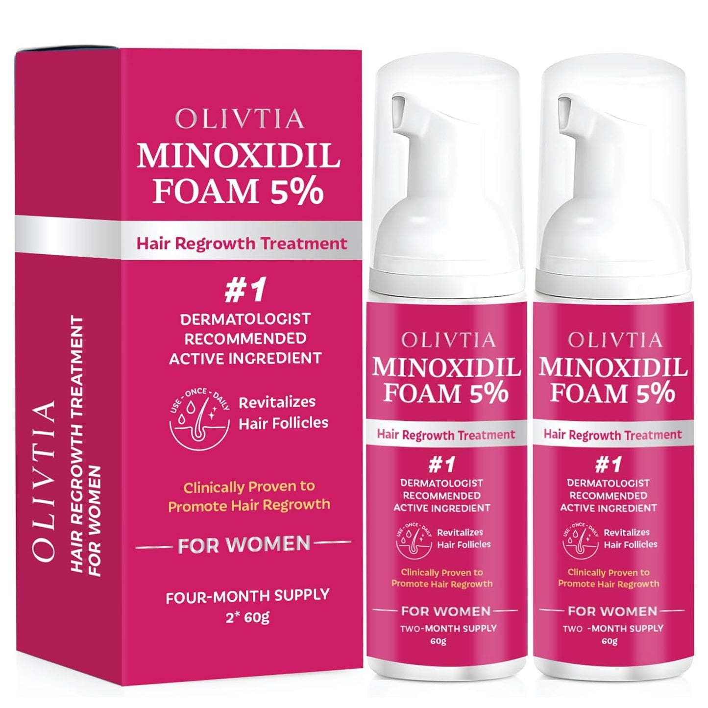 5% Minoxidil Foam for Women Hair Growth: Extra Strength Hair Regrowth Treatment – Revitalize Hair Follicles & Regrow Thicker, Fuller Hair – Hair Loss Solution-2pack
