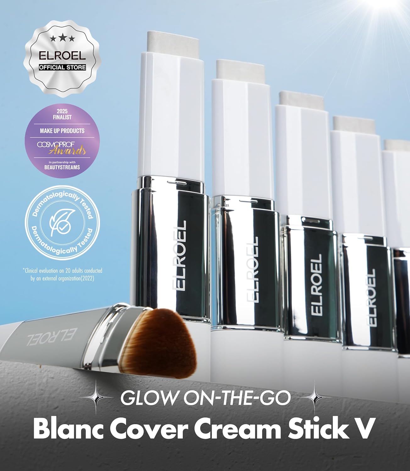 Blanc Cover Cream Stick V White - Korean Color-Changing Foundation Stick with Volufiline - Medium to Full Coverage Dewy Finish Base Makeup - Dual-Ended with Detachable Brush (204 Tan)