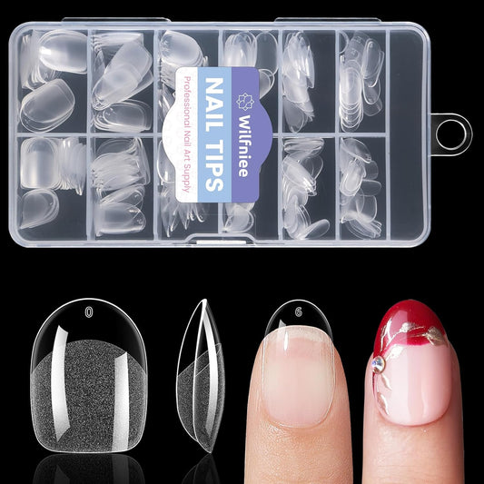 Short Oval Round Nail Tips, 240PCS Soft Gel Pre-shaped Half Matte Short Round Gel Nail Tips, 12 Sizes Full Cover Acrylic Press on Fake Nails for Nail Extension Art DIY Nail Salon