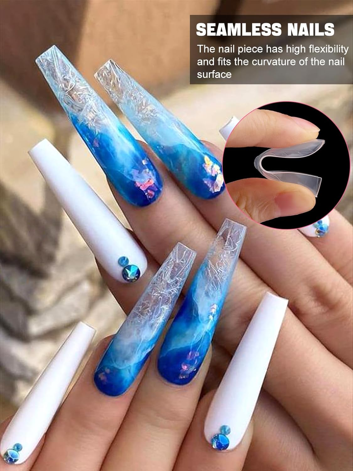 EBANKU 120Pcs Poly Extension Gel Dual Forms Clear Tips Set - Acrylic False Nails With 12 Sizes Square Stiletto Gel Forms Full Cover Reusable Molds