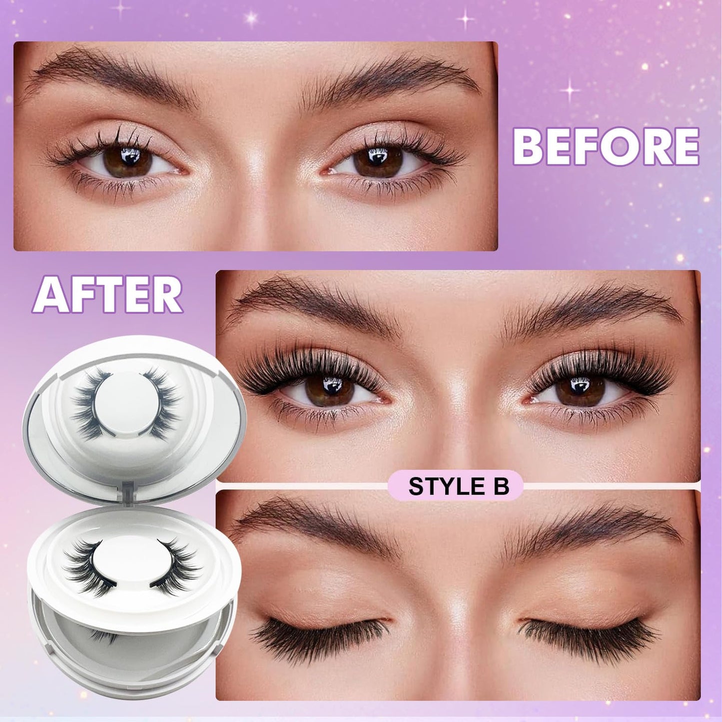 Elara Craft Magnetic Eyelashes with Applicator, Magnetic Eyelashes Natural Look,Reusable Magnet Lashes No Glue Needed Soft Lashes Kit(Simple+Fuller)